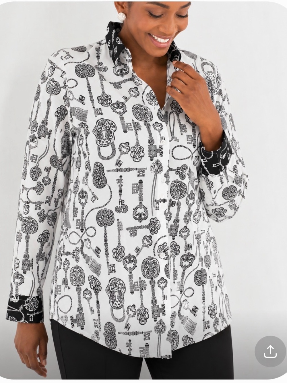 Chico's Black & White Key Motif Button-Front Shirt 300